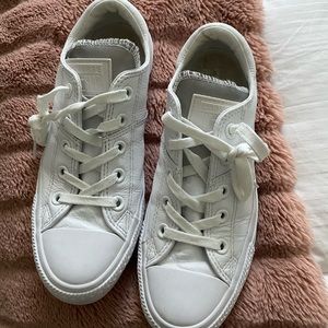 All star white leather converse (white size 6)